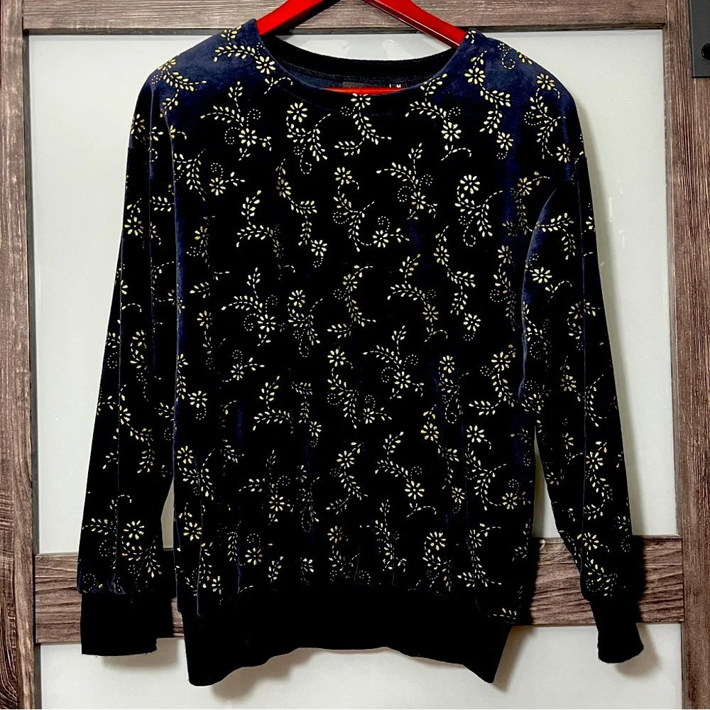 Vintage 90’s Jaclyn Sport Black Velvet Gold Floral Sweatshirt Medium Whimsigoth